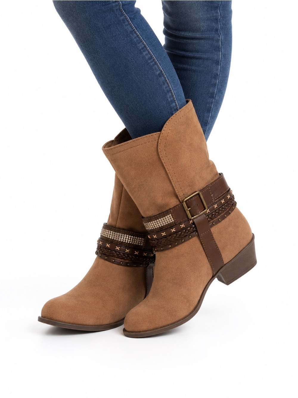 Sugar Brown Western Strappy Boots - Size 7.5